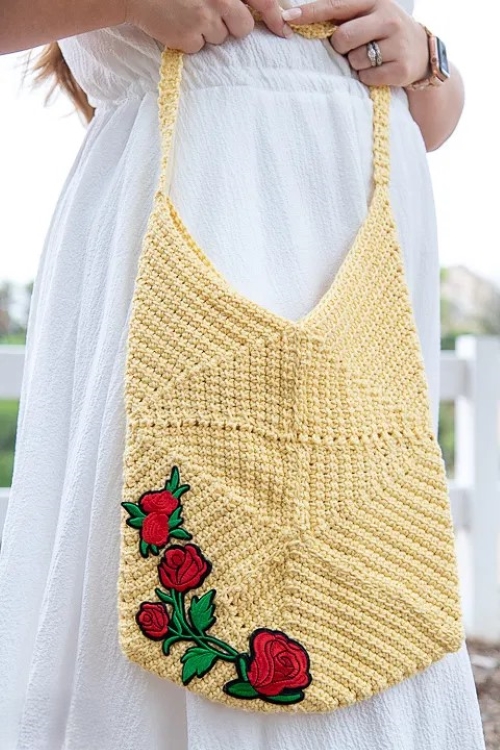 Rose Hexagon Granny Square Bag