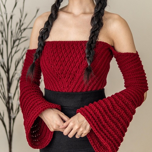 Off the Shoulder Bell Sleeve Crop Top