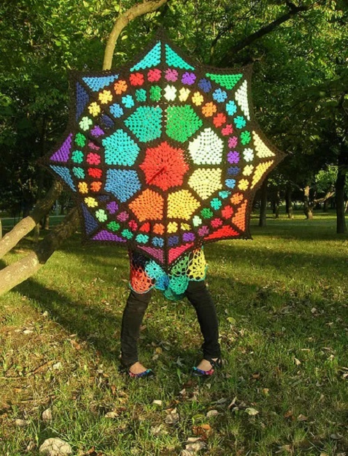 Rainbow Granny Square Parasol
