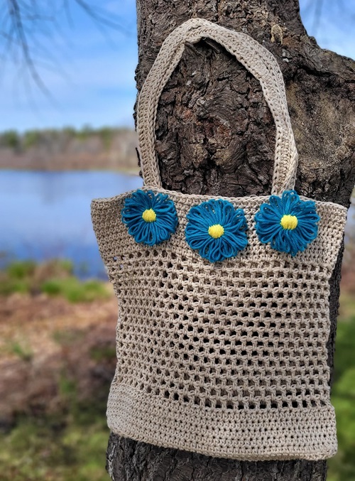 Crochet Flower Mesh Tote Bag Free Pattern
