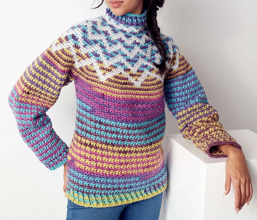 Crochet Zig-Zag Turtleneck Sweater