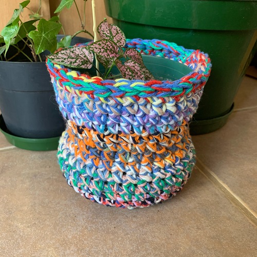 Crochet A Scrap Yarn Plant Pot Cover